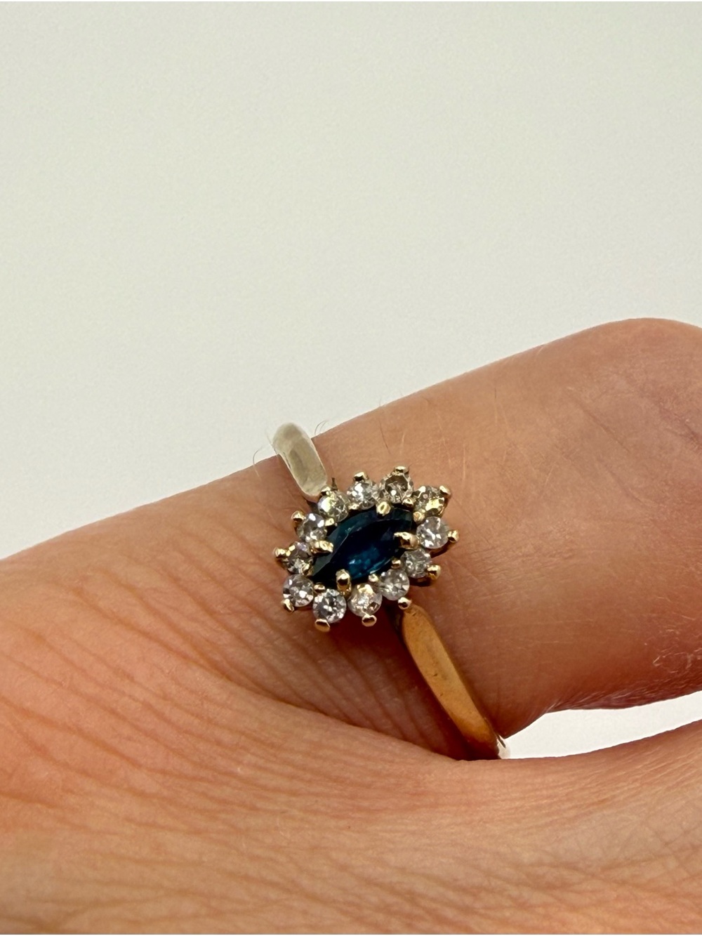 Vintage 10K Gold Marquise Sapphire & Diamond Halo Ring